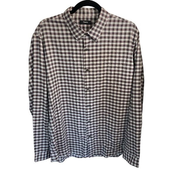 Theory Plaid Men’s Button Down Shirt Size XL Purple Gray‎ Check - Picture 1 of 4
